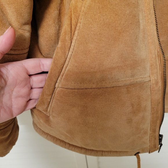 Bubble Bomber Jacket Genuine Suede Tan Size XS - Picture 9 of 16